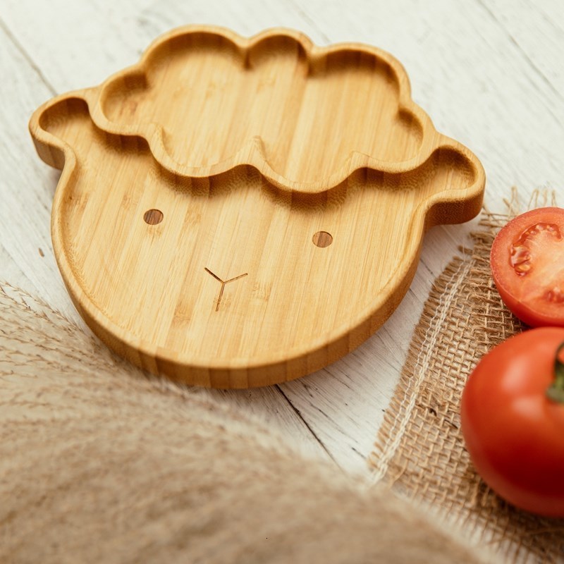Cups Dishes Utensils 3Pcs Wooden Dinner Plate Silicone Suction Cup Kids Feeding Tableware Bamboo Wood Non-slip Dinnerware Baby Feeding Plate Free BPA 