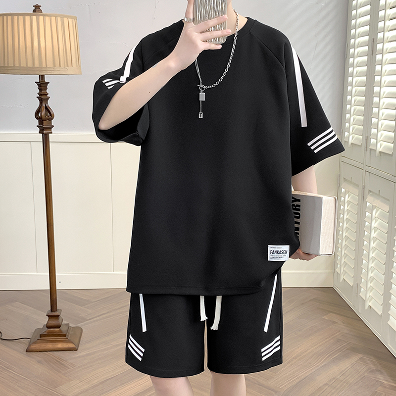 Mens Tracksuits Korean Fashion Streetwear Shorts Sets Men Summer Casual Short Suit Casual Tshirts Shorts 2 Piece Sets Tracksuit Clothes for Men 230428
