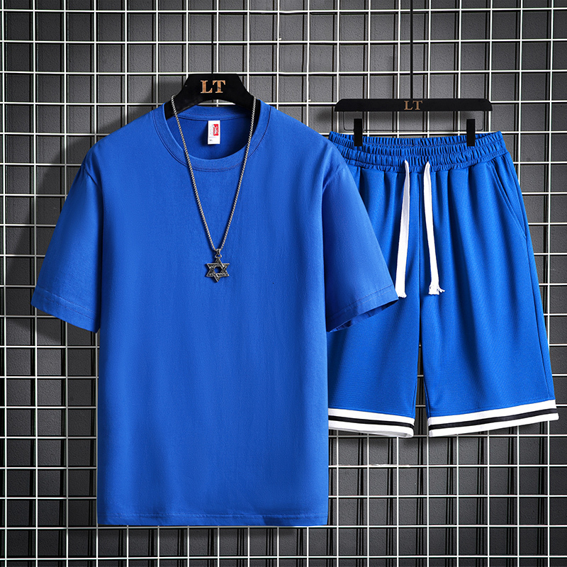 Men's Tracksuits Mens Cotton Shorts Two Piece Set Casual Solid Color Short Sleeve Sports Suit Mens Summer Fashion Harajuku Multicolor Tracksuit 2