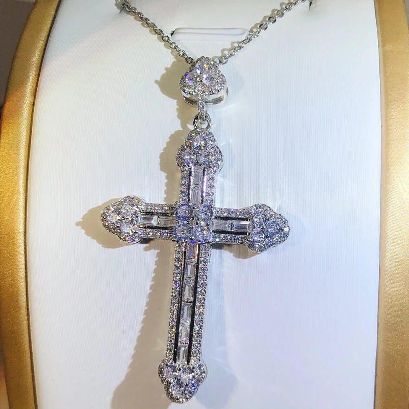 Pendant Necklaces 925 Sterling Silver Trendy Handmade Cross Pendants For Women Men Zircon Inlay Charms Necklace Chain Unisex Jewelry 231129