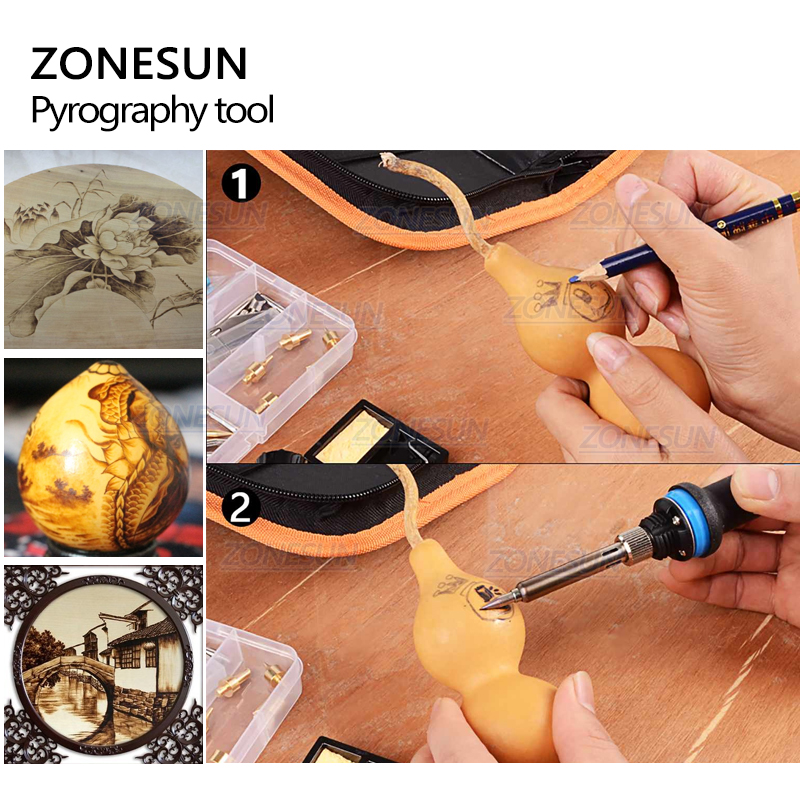 ZONESUN Hot Foil Stamping Soldering Iron Carving Pyrography Tool Wood Bronzing Embossing Burning Soldering Pen Set Welding Tips Kit