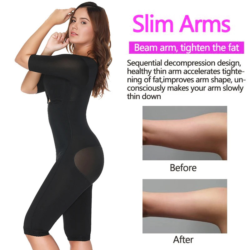 Arm Shaper Colombianas Post-Surgery Full Body Arm Shaper Body Suit Powernet Girdle Black Waist Trainer Corsets Slimming Shapewear 231128