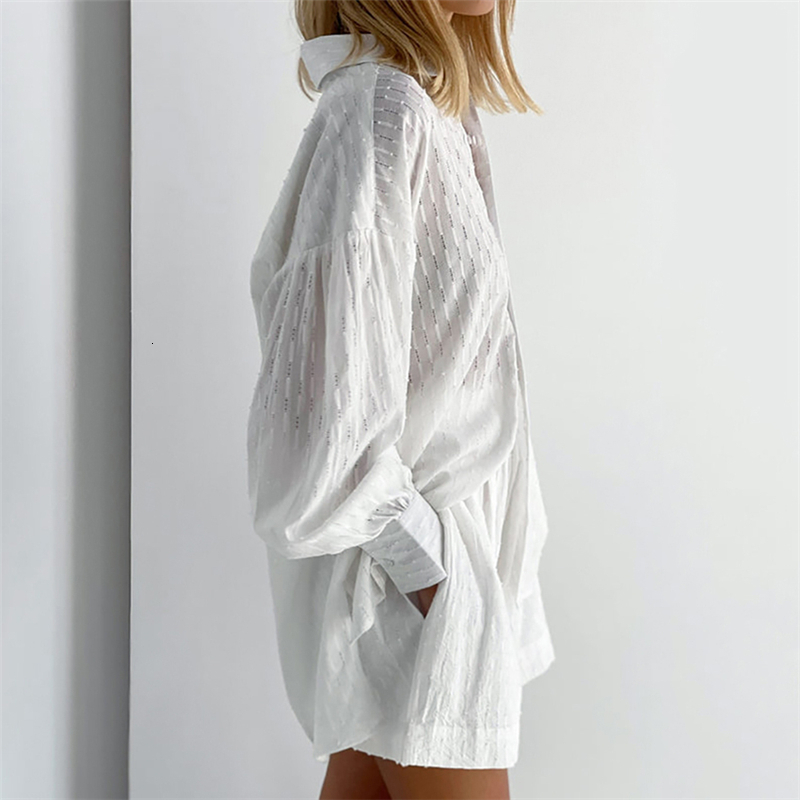 Women's Sleepwear Women's Matching Set Jacquard Full Lantern Sleeve ShirtPocket Shorts 2 Pieces Suit Sleepwear Pajama Home Clothes Soft Oute