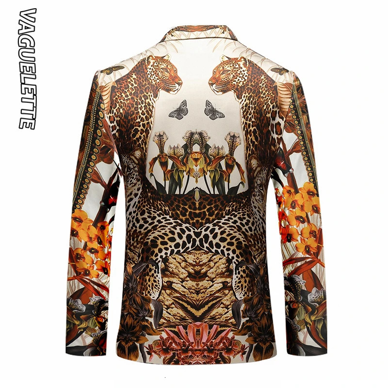 Men's Suits Blazers VAGUELETTE Leopard Pattern Jungle Printed Stylish Blazer Men Fashion Novelty Slim Fit Stage Wear For Singers Party Jacket Coa