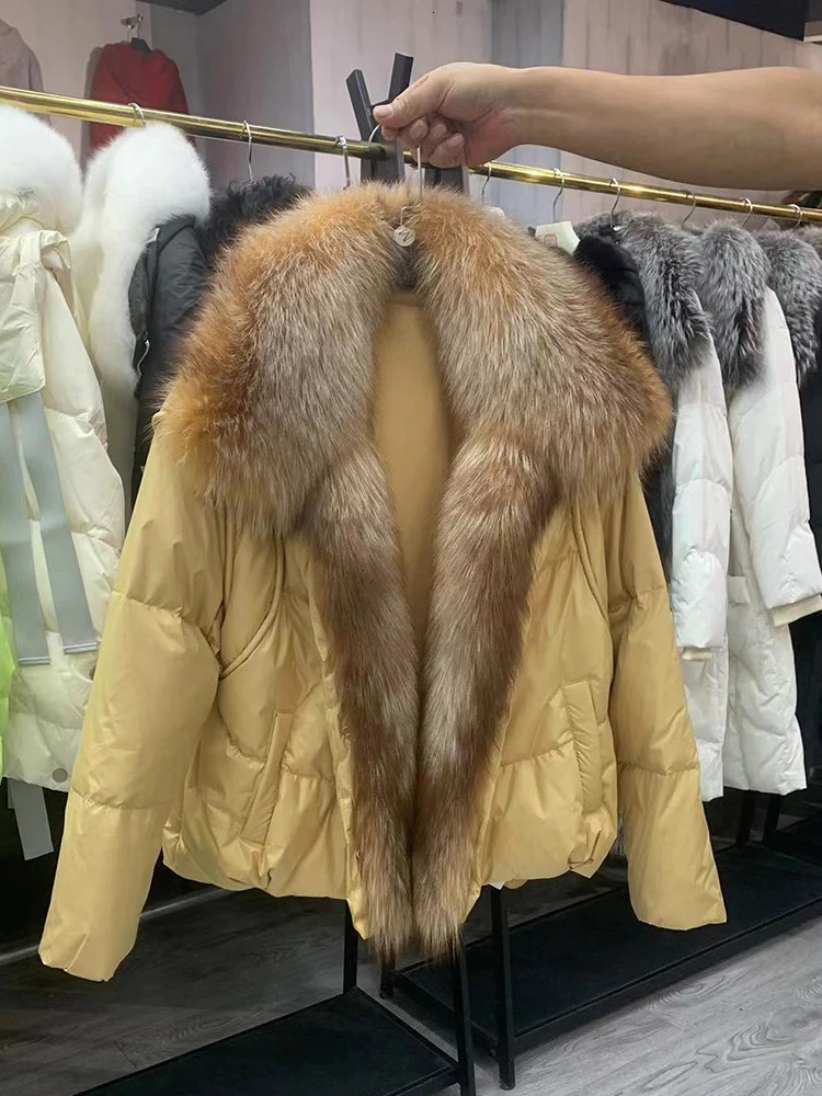 Women's Wool Blends ANNSIRGRA White Duck Down Jacket Winter Women Coat Loose Natural Real Fox Fur Collar Thick Warm Outerwear Oversize 231128