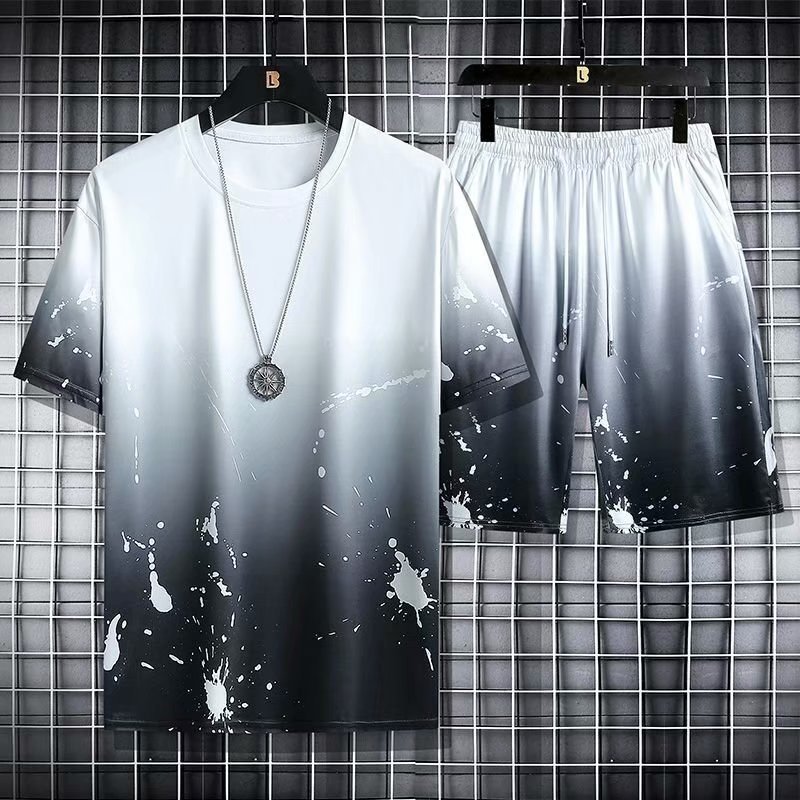 Men's Tracksuits Summer Men's Sets Japan Fashion Tracksuit Men Streetwear Casual Gradient Suits Men Harajuku Men Clothing Sport Suit 2 Piece
