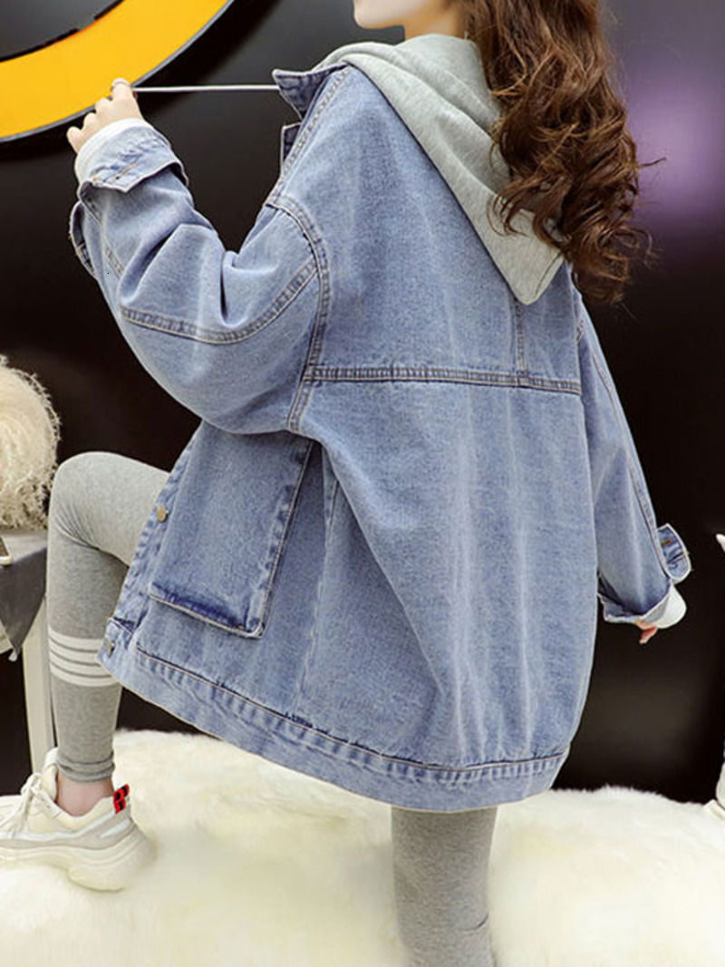 Women's Jackets Streetwear Black Denim Jackets Women Korean Fashion Patchwork Hooded Spring Jacket Casual Chaquetas Veste Jeans Femme 230428