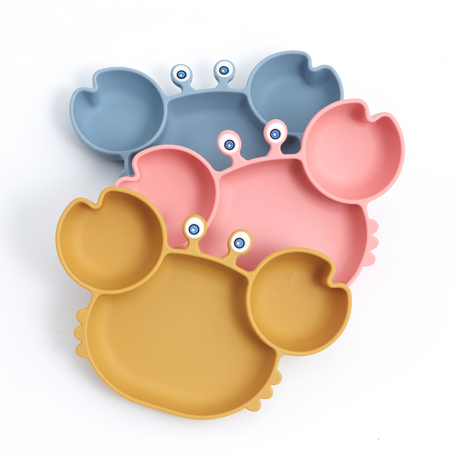 Cups Dishes Utensils Baby Silicone Feeding Plate Cartoon Crab BPA Free Waterproof Silicone Dining Bowl Children Tableware 230428