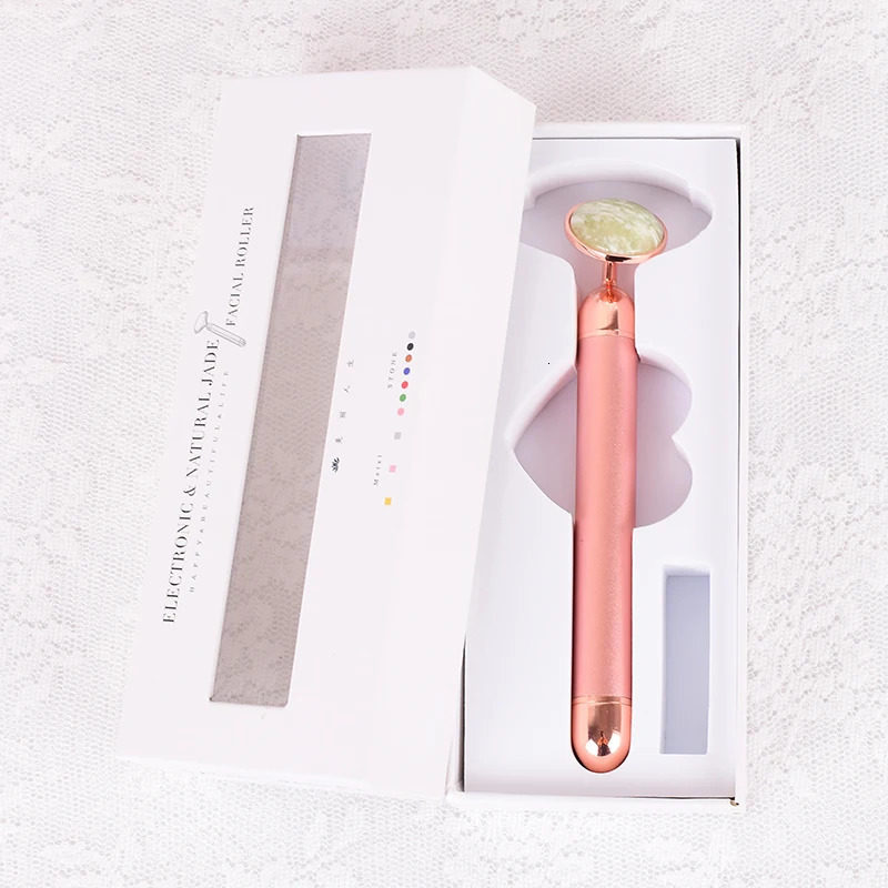 Full Body Massager Natural Stone Rose Gold Electric Roller Original Amethyst Quartz Jade Big Frequency Eye Massage Face Care Neck Detox Beauty Tool 23
