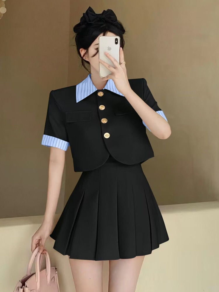 Two Piece Dress Small Fragrance Suit Women's Summer Elegant Fashion OL Two Piece Set Women Jacket Coat Pleated Skirt 2 Piece Outfits 230428