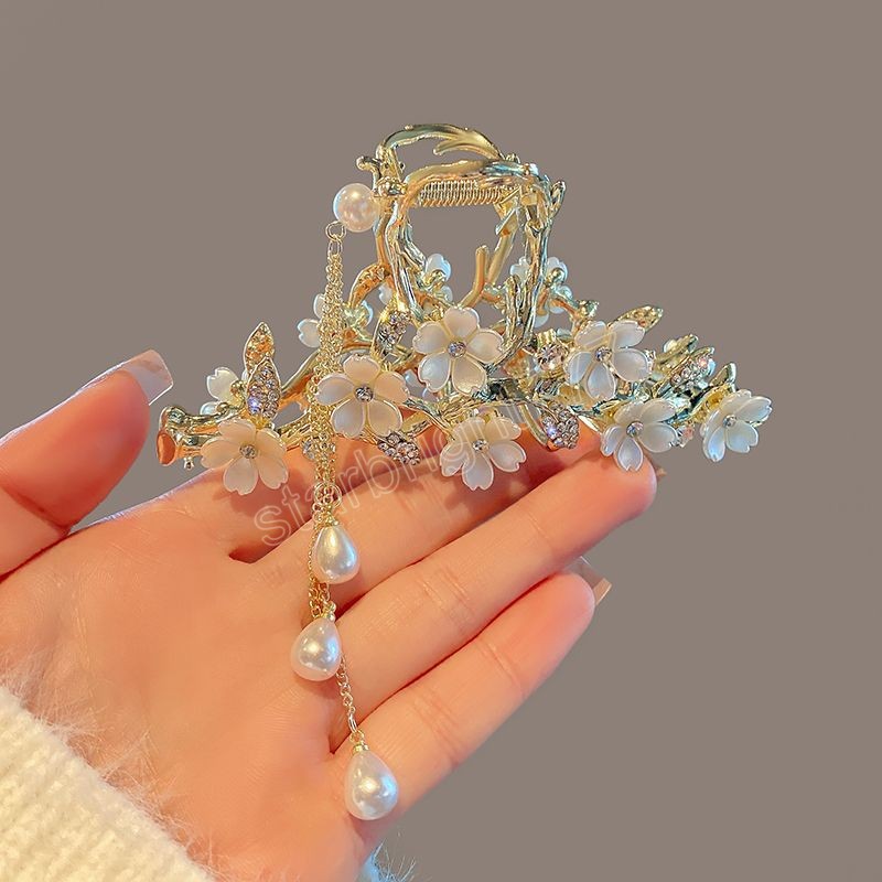 Pearl Flower Tassel Hair Claw Cute Sweet Hairpin Girl Fashion Hair Clip Headdress Party Women Hair Accessories Gift