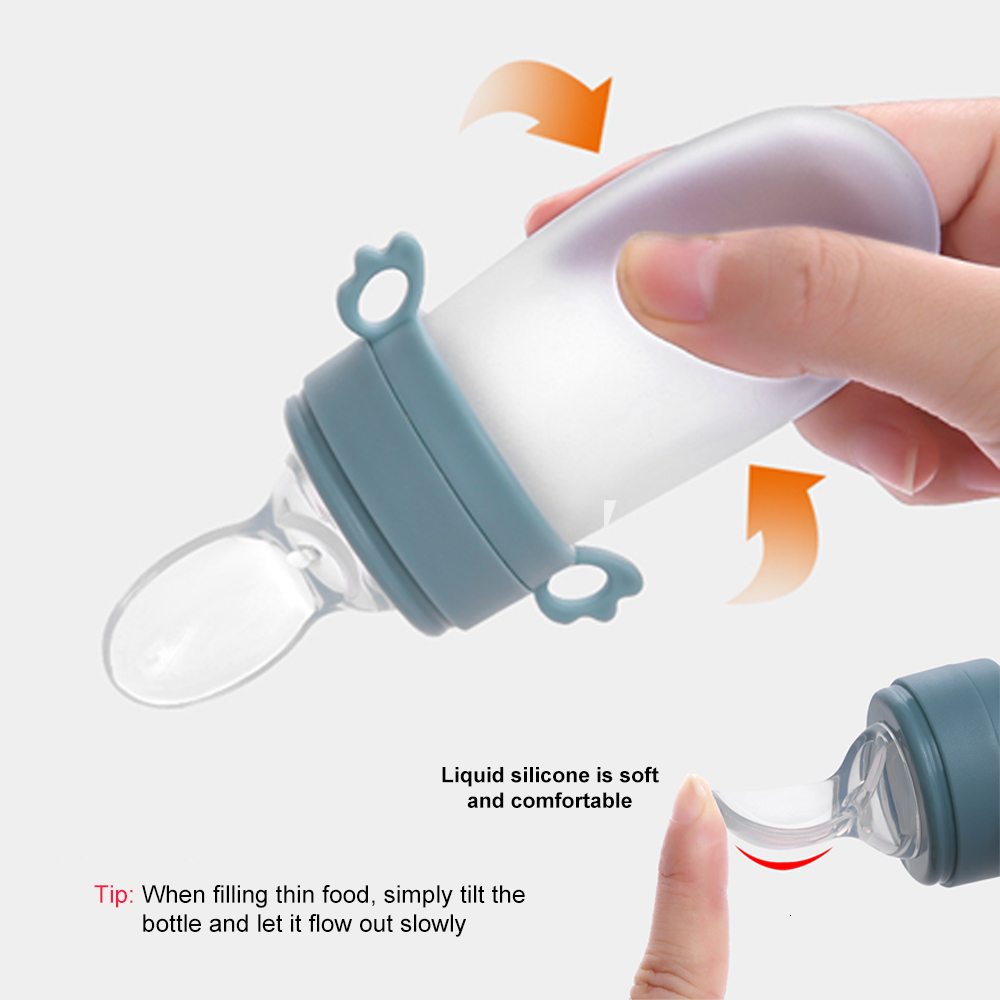 Baby Bottles# Feeding Spoon Teether Silicone Rice Paste Cereal Fruits Squeeze Feeder born 230427