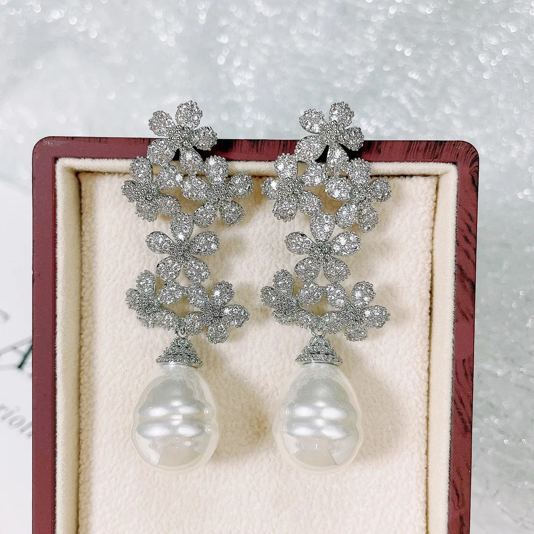 Stud Silver 925 Earrings for Women Female Pearl Drop Bride Wedding Engagement Birthday Anniversary Gift Jewelry 231127