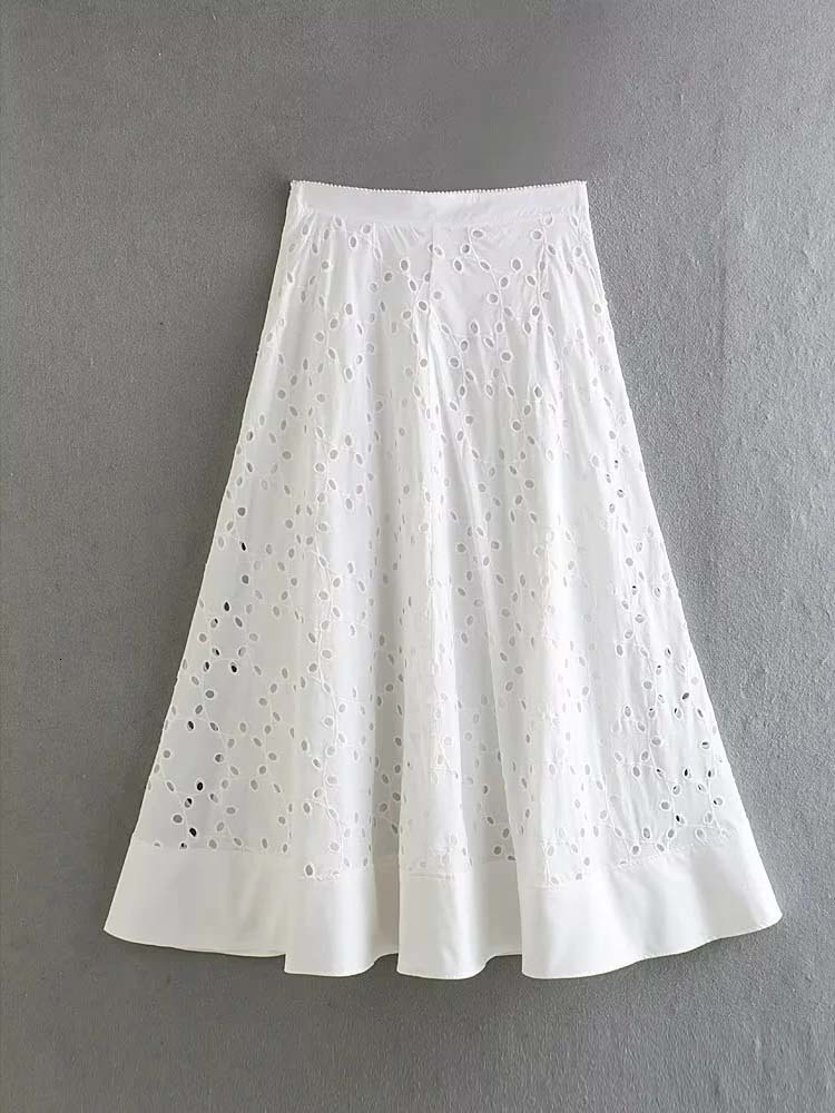 Two Piece Dress TRAF Woman Embroidery 2 Pieces Midi Skirts Sets Fashion Crop Top Women Suit Casual Skirts Two Piece Set Womens Outfits 230428
