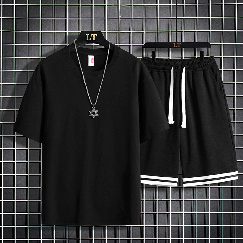 Men's Tracksuits Mens Cotton Shorts Two Piece Set Casual Solid Color Short Sleeve Sports Suit Mens Summer Fashion Harajuku Multicolor Tracksuit 2