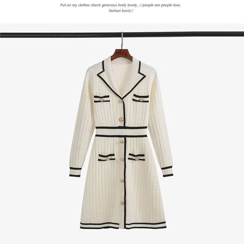 designer dresses for women Designer 2023 Autumn/Winter New Women's Long sleeved Small stature Fragrant Knitted Dress Women's Slimming High e