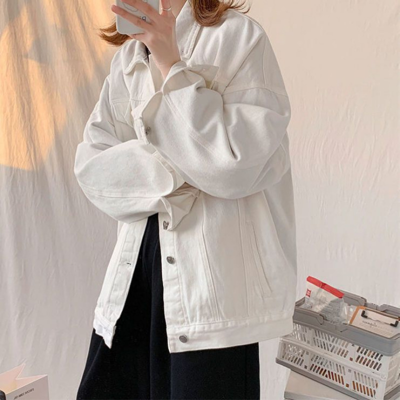 Women's Jackets Deeptown Denim Jackets Women Y2k Streetwear Coat Harajuku Fashion White Jean Jacket Female Casual Korean Style Tops Oversized 230