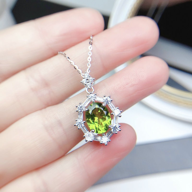 Exquisite Oval Cut Olive Green / Purple Cubic Zirconia Clavicle Chain Necklace Banquet Party Silver Color Fashion Jewelry
