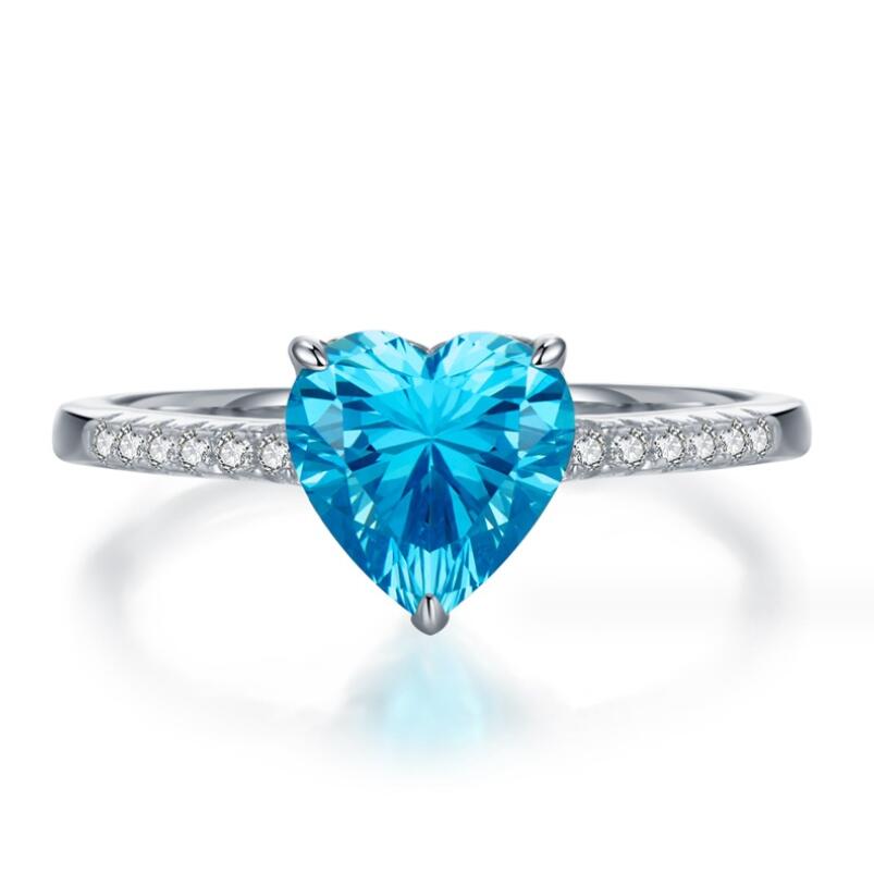 Brand Wedding Rings Simple Fine Jewelry Soild 100% 925 Sterling Silver Heart Designer Shape Aquamarine Moissanite Gemstones Party Women Engagement Ban