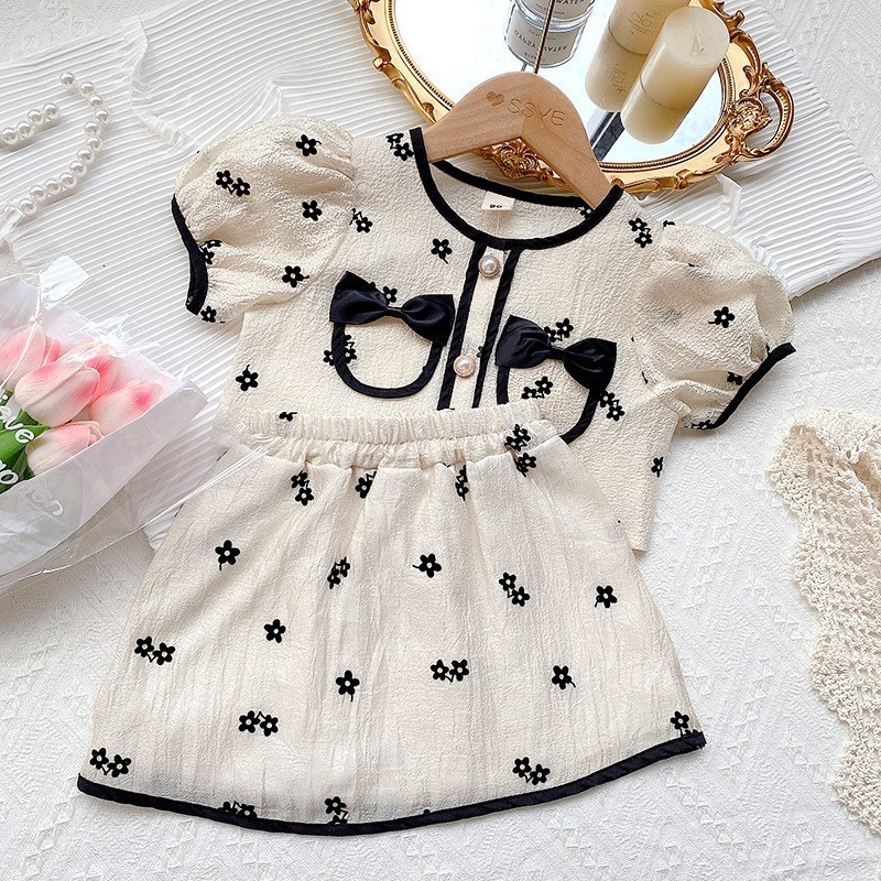 Clothing Sets Girls Summer Short Sleeve Shirtskirt Korean Party Two Piece Children Clothes Suits Toddler Girl 230427