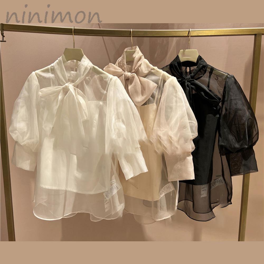 Polos NINIMON Puff Sleeve Blouse Organza Transparent Bowknot Stand Collar Three Quarter Sleeves Sweet Shirt 2022 Japan Style Blusas, White
Polos NINIMON Puff Sleeve Blouse Organza Transparent Bowknot Stand Collar Three Quarter Sleeves Sweet Shirt 2022 Japan Style Blusas, White