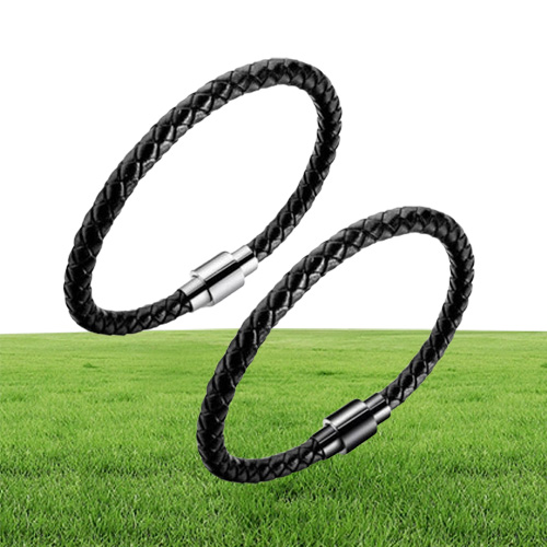 Designer Mens Charm Black Leather Bracelets Fashion Braided Magnetic Hip Hop Jewelry Punk Men Handmade Bracelet For