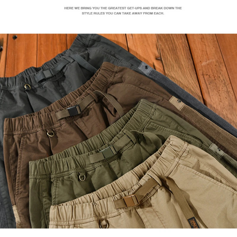 Men's Pants Autumn Men's 100% Cotton Fashion Cargo Pants Casual Loose Elastic Waist Soft Multi-pockets Street Trousers AZ637 231129