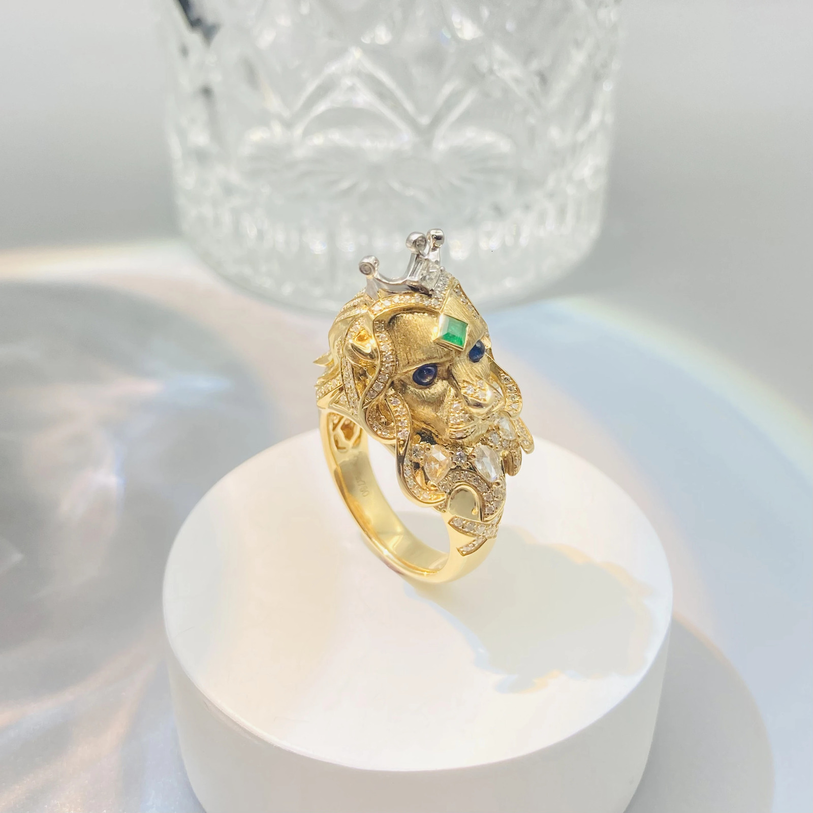 Wedding Rings Rui Ying Jewelry 9k Gold Natural Diamond Green Gemstone Pure Handmade Brushed Ring 231129