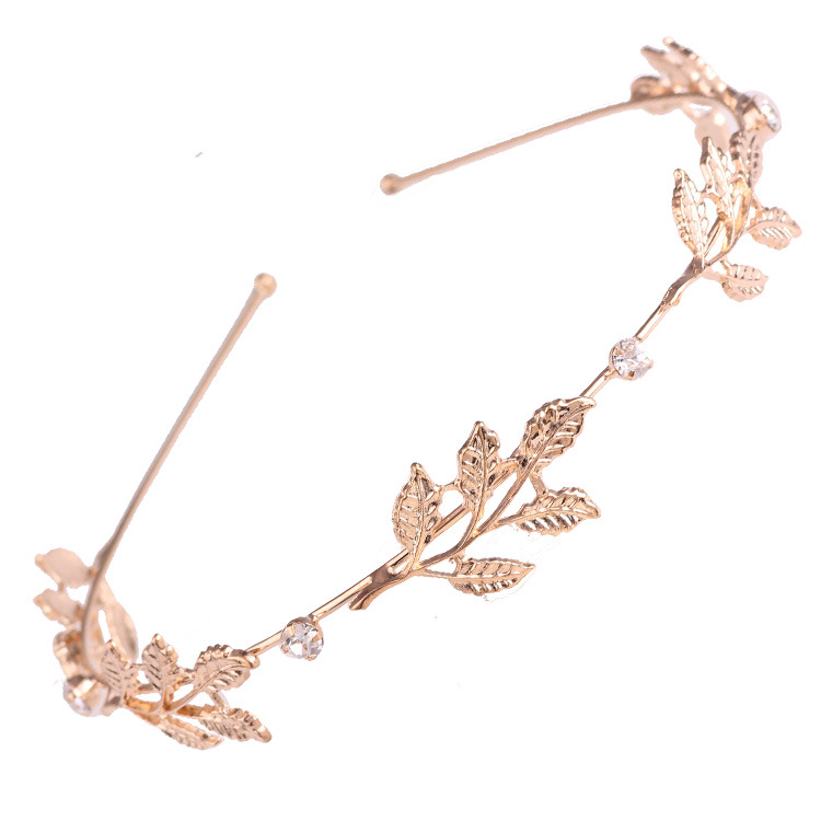 Vintage electroplated leaf crystal hair band leaf headband alloy hair clip five leaf hair accessories