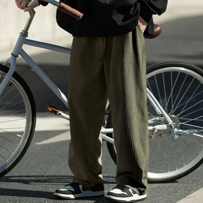 Men's Pants Men's Casual Pants Loose Straight Corduroy Pants Elastic Waist Sweatpants Fashion Streetwear Spring Men Sports Jogger Trousers 2
