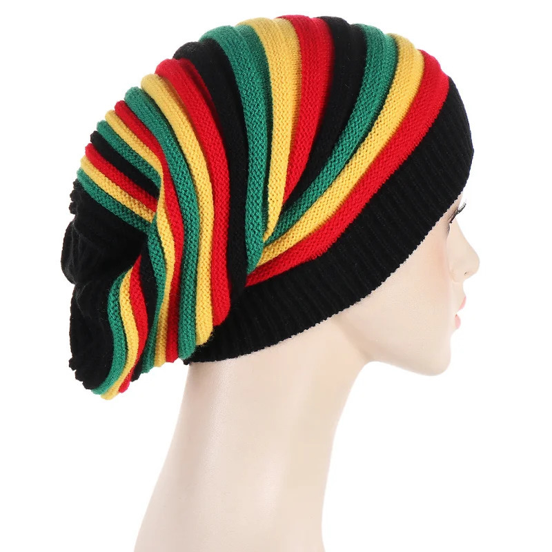 Beanie/Skull Caps KepaHoo Knitted Beanie CapJamaica Rainbow Striped Beanies Hats Winter Warm Hip Hop Punk Reggae Skull Hat Rasta Style Gorro 231128
