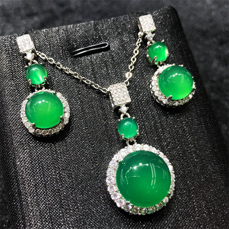 Handmade Jade Diamond Jewelry set 925 Sterling Silver Engagement Wedding Rings Earrings Necklace For Women Bridal Party Jewelry