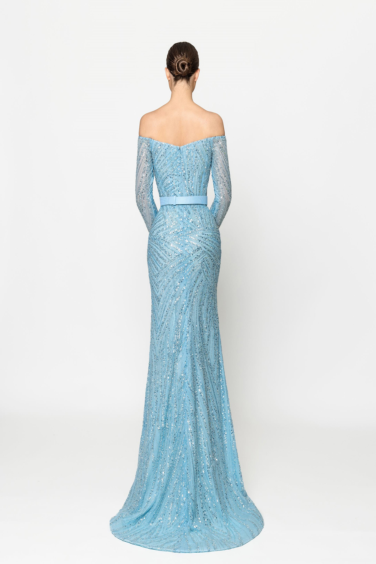 Elegant Mermaid Prom Dresses Jewel Applicants Long Sleeves with Belt Zipper Backless Court Gown Custom Made Court Gown Plus Size Party Dress Vestido D