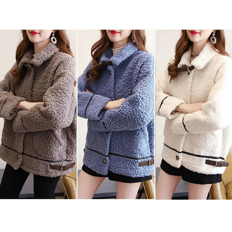 Womens Jackets Women Spring lamb fleece sweater Coat Female Thicken Warm Jacket Loose Casual allmatch thick fur one plush Cardigans 231129