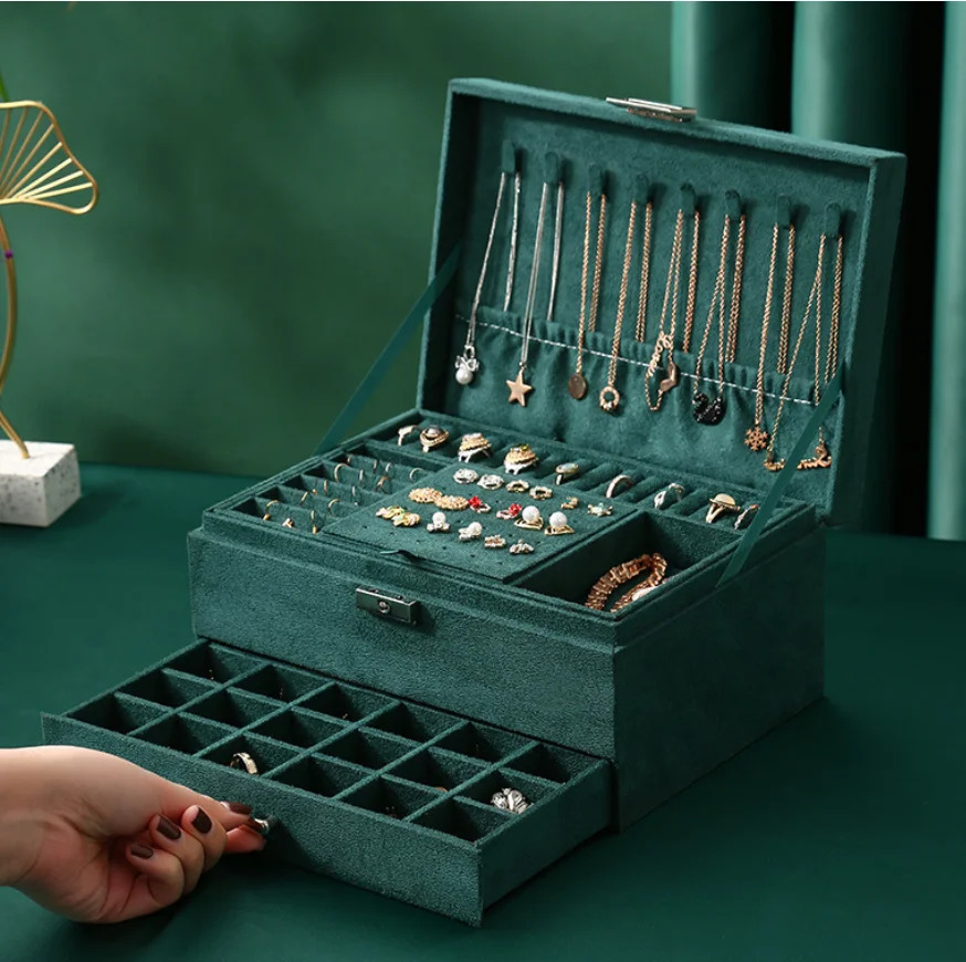 Watch Boxes Cases 3 Layer Vintage jewlery box organizer and packaging ring box jewelry box for Rings Earrings and Necklace with Soft Velvet Lining 231