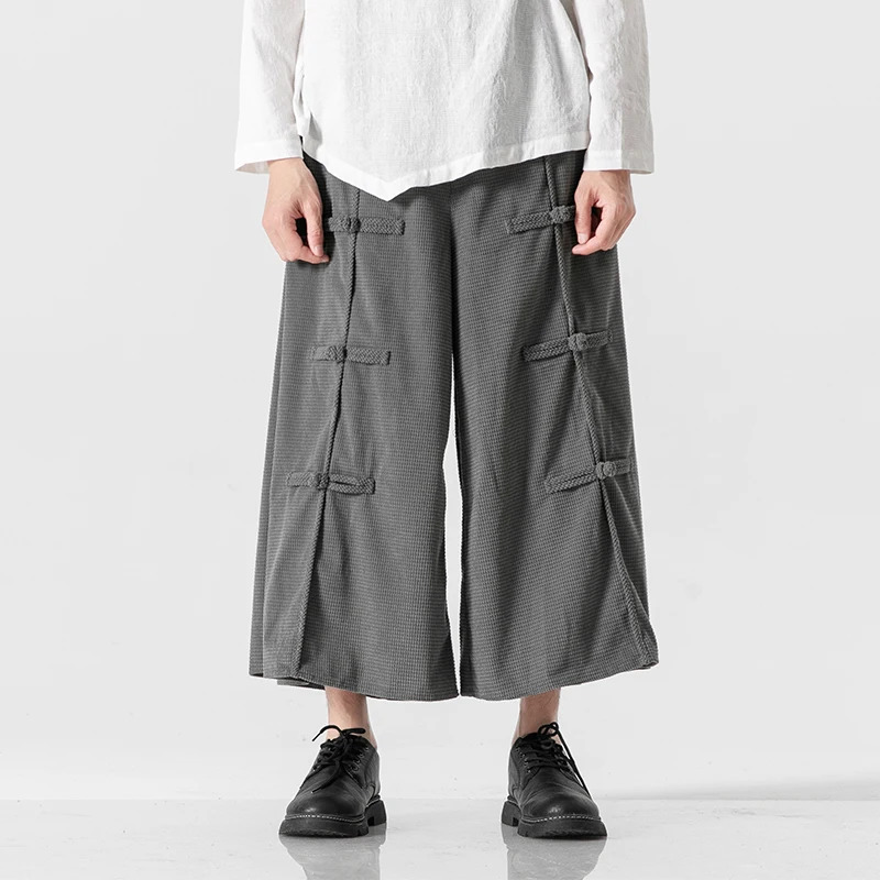 Men's Pants Chinese Style Retro Wide Leg Pants Men Loose Oversize Corduroy Casual Pants Men Harajuku Trousers Male Horn Casual Pants 231129