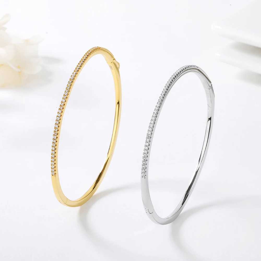 Bangle Poulisa Micro Pave S925 Closed Bracelet for Women 925 Silver Round Cut Mossan Moisa Cuff Bangle Jewels Gift Pulsera 231128