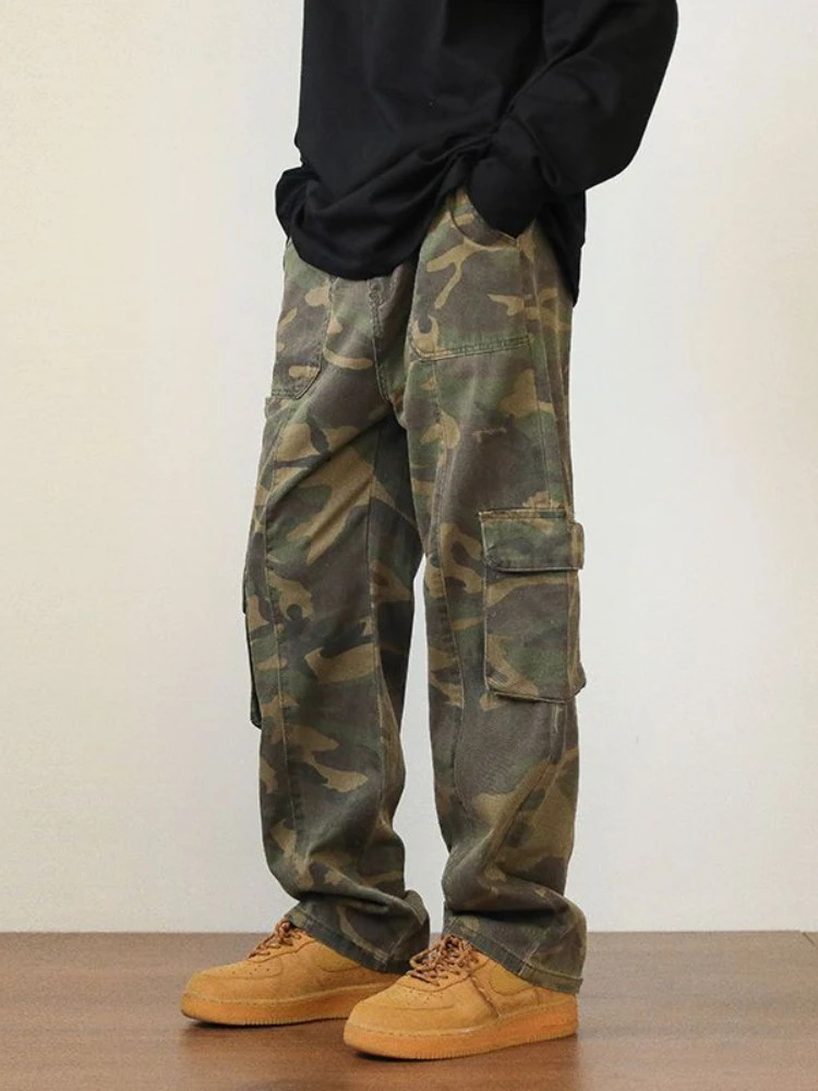 Men's Pants Foufurieux Camouflage Cargo Pants with Pocket Men Army Green Loose Alt Clothes Grunge Hip Pop Trouser Y2k Jeans Streetwear MEN 231129