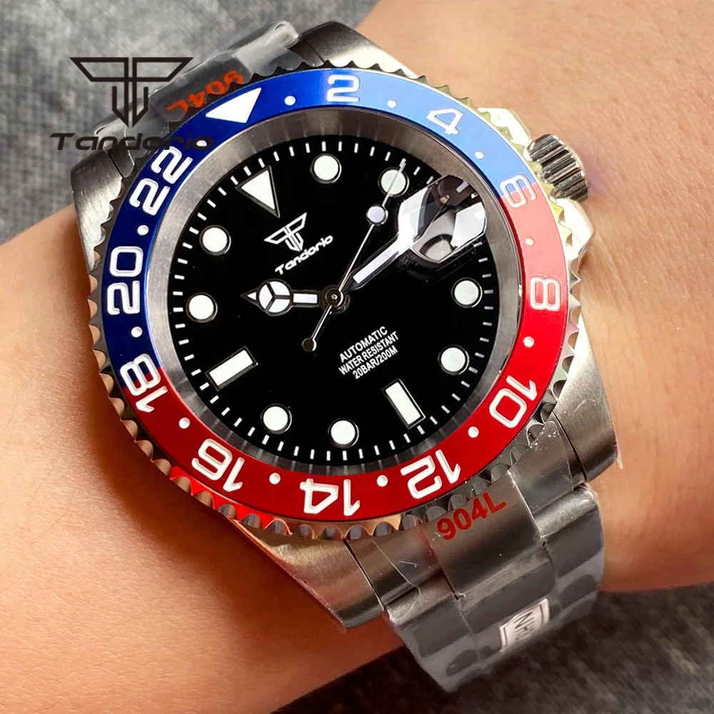 Wristwatches Tandorio NH35A 40mm Stainless Steel 20Bar Automatic Men's Dive Watch Sapphire Glass Black Dial Date Screw Crown 120-Click Bezel 2311