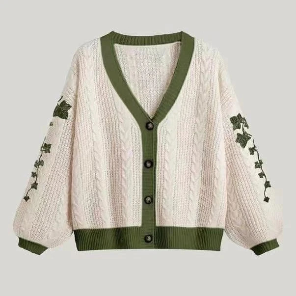 Womens Sweaters Cute Lantern Sleeve Knitted Cardigan Autumn Warm Embroidery Sweater Women Casual Vneck Single Breasted Coat Y2k 231129