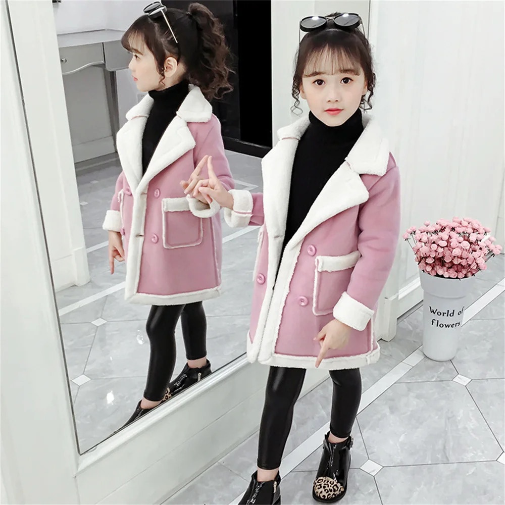 Down Coat Children's Wool Blends Coats for Girls Winter Teenager Snow Wear Fur Outerwear Jackets Thick Warm Coat 6 7 8 9 10 11 12 14 Years 231129