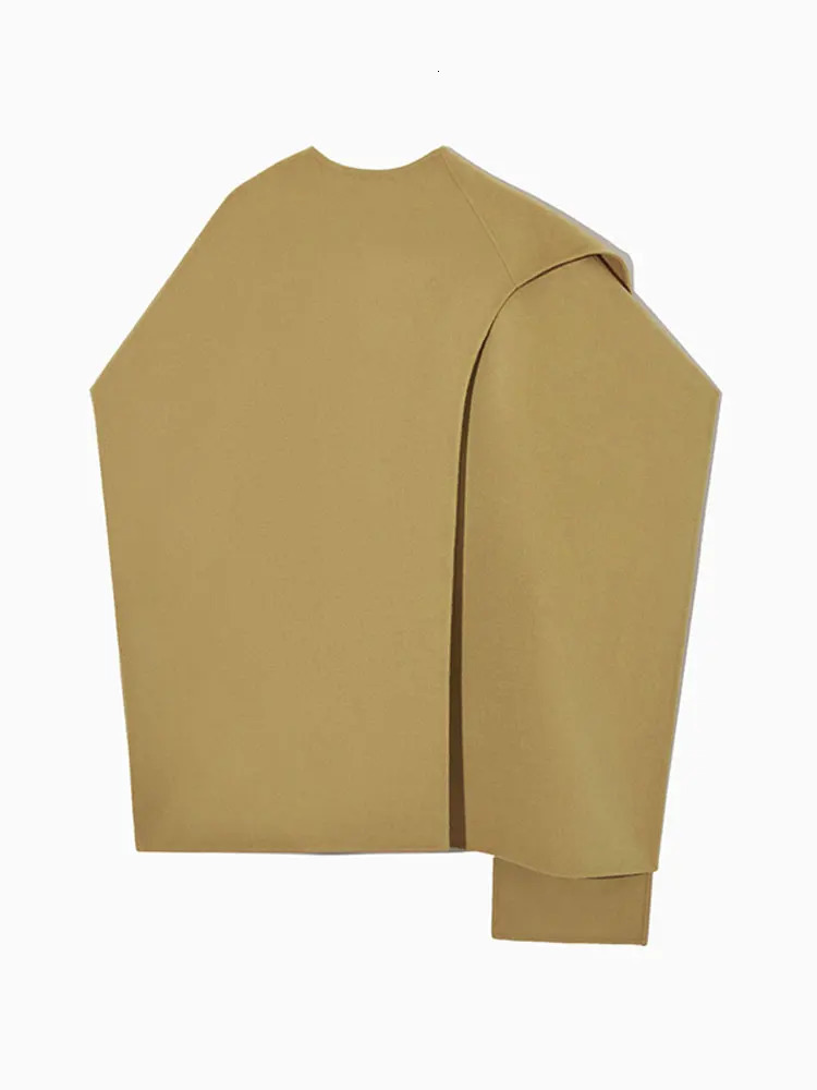 Women s Jackets Elegant Wool Blends Cape Jacket For Women Chic Oneck Loose Trench Coat With Scarf 2023 Autumn Winter Female Streetwear 231129