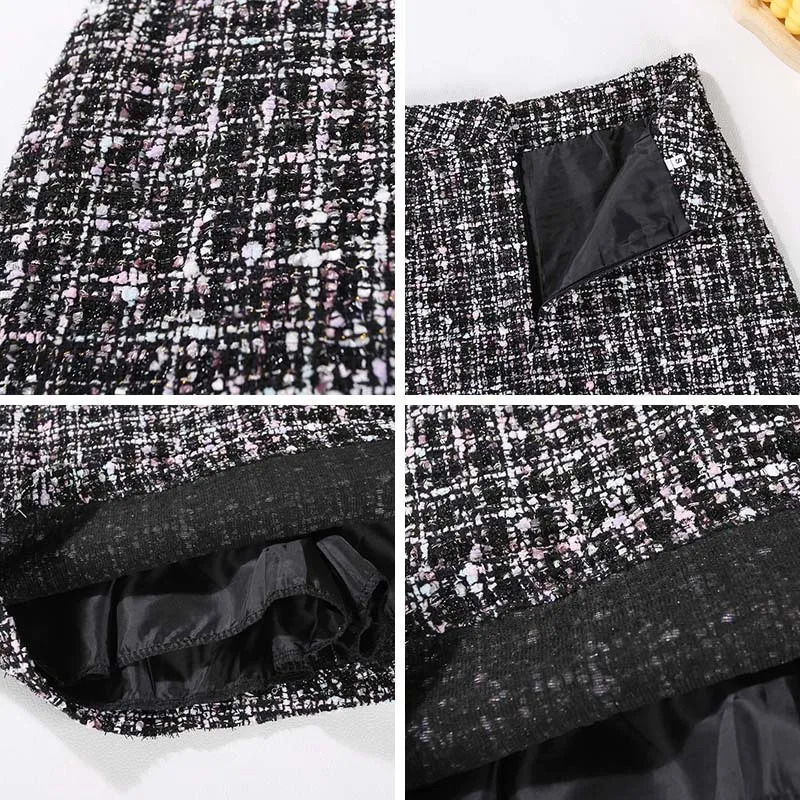 Skirts Women Tweed Skirt Spring Autumn High Waist Slim A-line Double-breasted Mini Skirt Elegant Korean White Black Skirts 231129