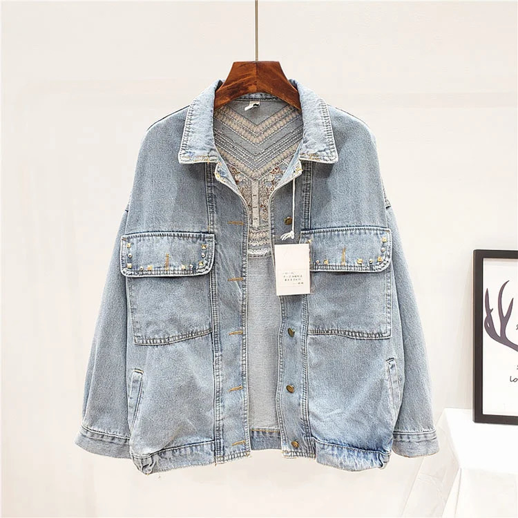 Women s Jackets Embroidered Fringed Denim Jacket Women Oversized Rivets Tassel Jeans Coats Urban Gypsy Stylish Outfit 231129