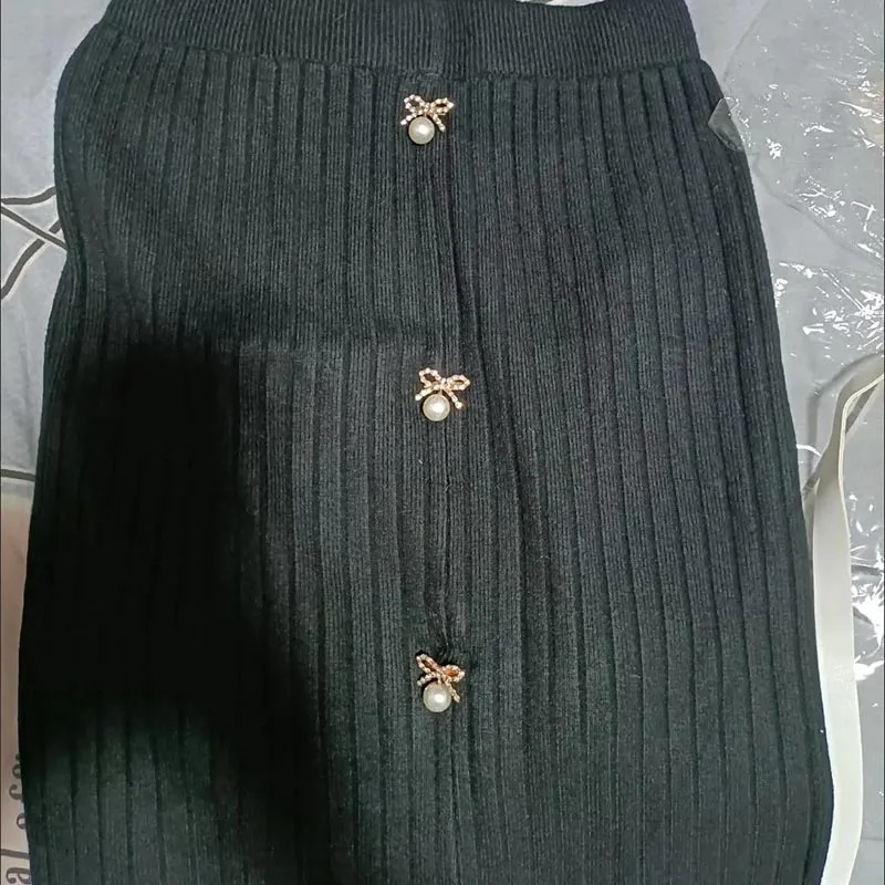 Two Piece Dress Elegant half high necked sweatersleeveless vesthigh waisted ski knit 3piece womens office wear 231129