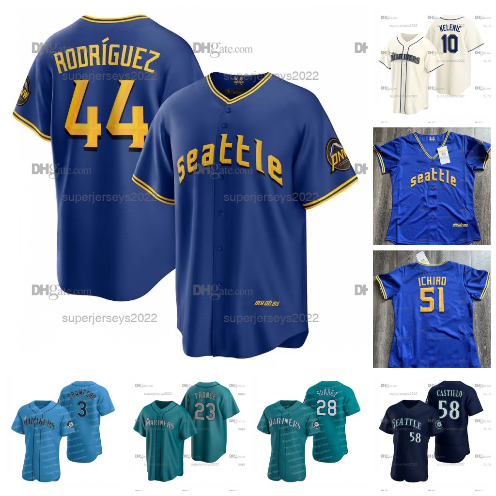 44 Julio Rodriguez Mariners 2023 City Connect Jersey Jarred Kelenic Teoscar Hernandez Eugenio Suarez Luis Castillo Ty France Ken Griffey Jr. Ichiro Suzuki Seattle, Navy flex base
44 Julio Rodriguez Mariners 2023 City Connect Jersey Jarred Kelenic Teoscar Hernandez Eugenio Suarez Luis Castillo Ty France Ken Griffey Jr. Ichiro Suzuki Seattle, Navy flex base