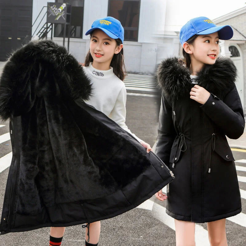 Down Coat 12 13 14 Years Teens Girls Warm Coat Winter Parkas Outerwear Teenage Outdoor Outfit Children Kids Fur Hooded Jacket 231129