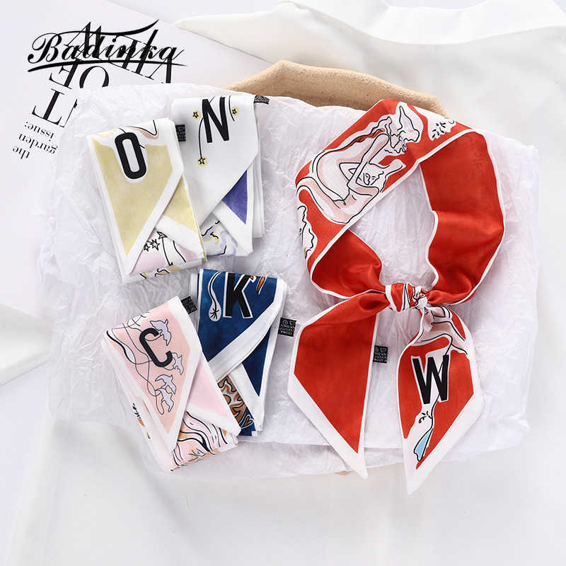 Scarves 26 Initial Letter Silk Hair Satin Scarf Bag Skinny Scarves Design Wrist Towel Foulard Neckerchief Headband for Ladies 2022 J230428
