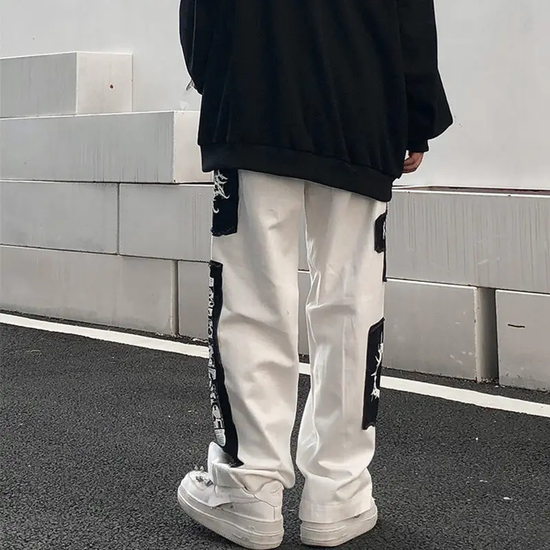 Men's Pants HOUZHOU Y2K Wide Leg Pants Black Cargo Trousers Male Hip Hop White Casual Harajuku Gothic Japanese Streetwear Patchwork 5XL 231129
