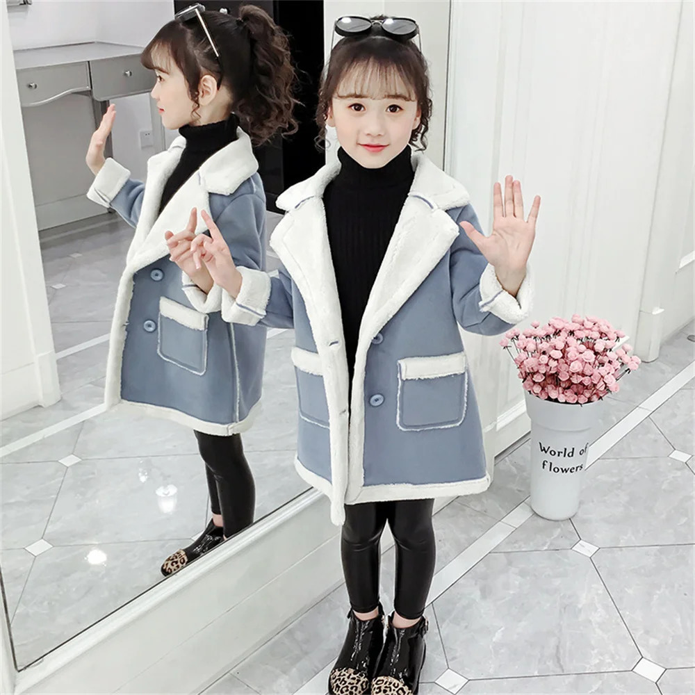Down Coat Children's Wool Blends Coats for Girls Winter Teenager Snow Wear Fur Outerwear Jackets Thick Warm Coat 6 7 8 9 10 11 12 14 Years 231129